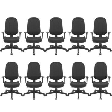 Imagem de Kit 10 Cadeiras para Escritório Ergonômica Giratória Operativa Presidente NR17 Plaxmetal Preto