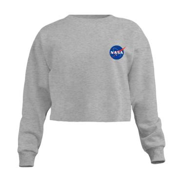 Imagem de Blusa Cropped Moletom Nasa Feminino Personalizado com Cintura Descosturada