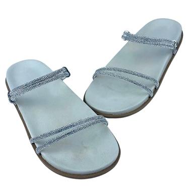 Imagem de Sandália Birken Papete Moda Feminina Chinelo Feminino Com Strass 01 (Branco, BR, Adulto, Numérico, 37)