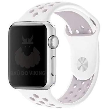 Imagem de Pulseira Silicone Furos, compatível com Apple Watch (Branco Lavanda, 42/44/45 Grande)