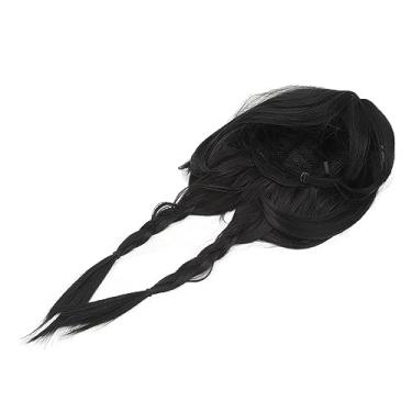 Imagem de Peruca Trançada Longa Preta de Cabelo Liso Peruca Feminina Ajustável Confortável Peruca de Cabelo Longo Reto Preto Tranças Peruca Com Franja para Meninas para Maquiagem de Festa