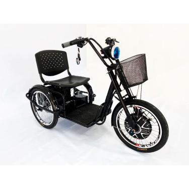 Imagem de Triciclo Elétrico 800W Ré Farol e Alarme Fox Preto com Cestinha