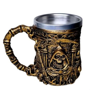 Imagem de Caneca de Chopp Cerveja Morte Dourada Caveira Bar Decoração 300 ML