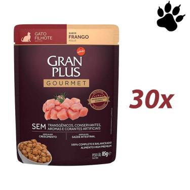 Imagem de KIT 30 Ração Úmida Gran Plus Gourmet Gatos Filhotes Frango Sachê 85g