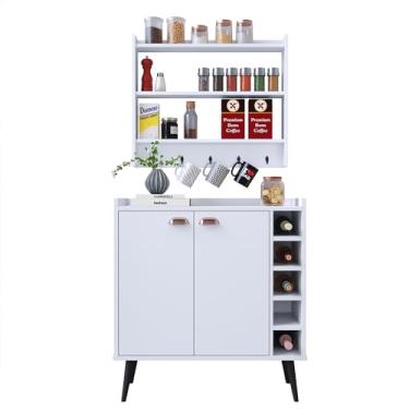 Imagem de Jogo Cozinha Completa Aparador Buffet Adega Madero Armário Suspenso Ganchos Organizadores Amélia - RPM Móveis (Branco)