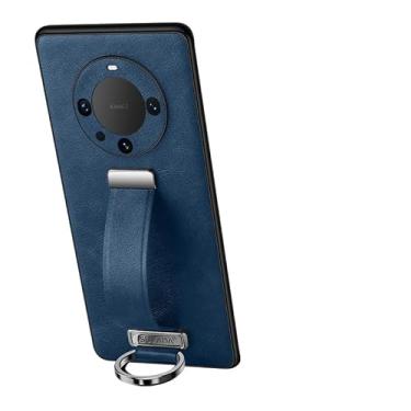 Imagem de Capa de celular Compatível com capa de couro Huawei Mate60 Pro, couro PU + PC rígido, capa protetora ultrafina e durável, suporte de pulseira escalável, capa de telefone à prova de choque (Size : BLU
