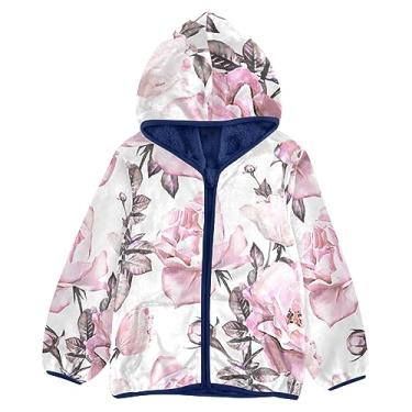 Imagem de KLL Jaqueta de lã com capuz para meninos de fazenda flores rosa jaqueta de outono azul marinho bebê jaqueta com zíper 3T, Casa de fazenda com flores rosa, 5 Anos