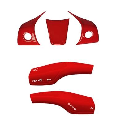 Imagem de YJMOTOR Capa de acabamento de volante com capa de mudança de marcha para acessórios decorativos Tesla Model 3 modelo Y 5 peças (vermelho)