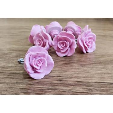 Imagem de Puxador de Gaveta de Resina Kit com 12 Peças Flor Rosa