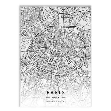 Imagem de Poster Decorativo Paris França Mapa Pb Viagem Turismo Decoração - Bhar