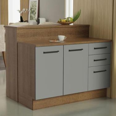 Imagem de Ilha de Cozinha com Bancada e Balcão 120 cm Rustic/cinza Agata Madesa