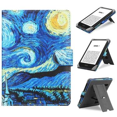 Imagem de HoYiXi Capa universal compatível com Kobo/Pocketbook/Tolino/Sony E-Book eReader Kindle Paperwhite/Kobo Clara HD/Kobo Clara 2E Capa de couro para E-Book de 15 a 17 cm, Noite Estrelada