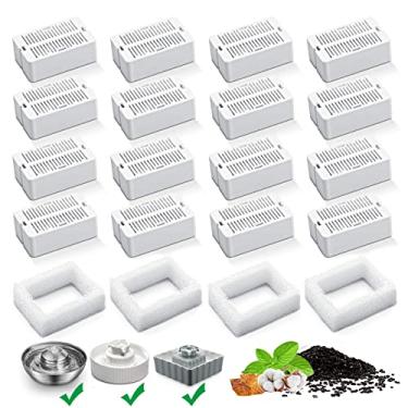 Imagem de Filtros de substituição para fonte de água para gatos, pacote com 16 filtros de carbono e 4 filtros de espuma para bebedouro de cerâmica para animais de estimação e fonte de água de aço inoxidável