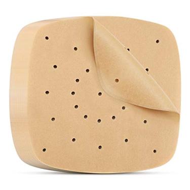 Imagem de Beasea Air Fryer forros de pergaminho de 20 cm, 200 peças de papel de filtro de fritadeira a ar não branqueada, papel quadrado perfurado de bambu para cesta de cozimento a vapor