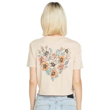 Imagem de Volcom Camiseta feminina de manga curta com mostrador de bolso, Rosa empoeirada, M