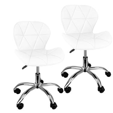 Imagem de KIT 2 Cadeira Slim Office Estofada Base Giratória Cromada Branco