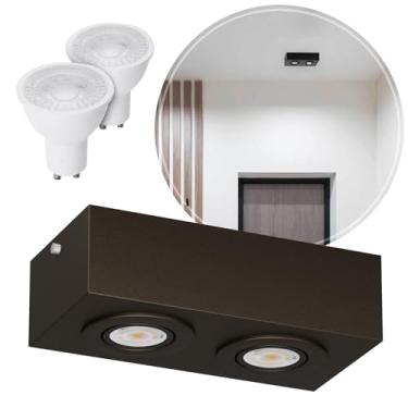 Imagem de Spot Duplo Sobrepor Dicroica Aço GU10 + LED MF208 (Marrom (Branco Frio))