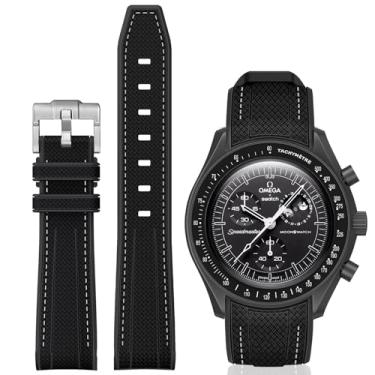 Imagem de Pulseiras para relógio Moonswatch, de silicone flexível compatível com relógio Omega X Swatch de 20 mm, de substituição, para Swatch Omega Moonswatch Speedmaster, masculina e feminina (linha preta e