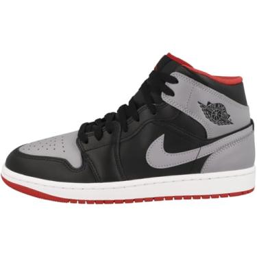 Imagem de Nike Tênis masculino Air Jordan 1 Mid, Preto/Cimento Cinza-Fogo Vermelho-Branco, 41
