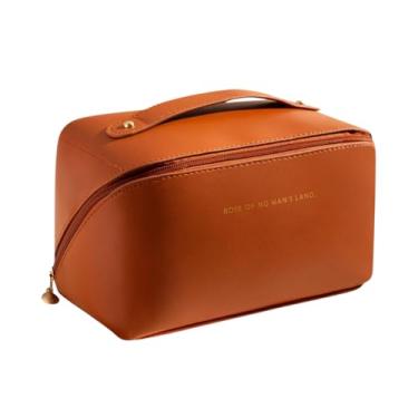 Imagem de Necessaire Feminina Grande para Maquiagem e Cosméticos - Impermeável em Couro Sintético (CARAMELO)