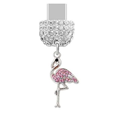 Imagem de ELISE & FONDA TP262 Tipo-C porta de carregamento USB cristal antipoeira pequeno flamingo pingente de celular para telefones Samsung/Huawei/OnePlus/Xiaomi/oppo Android (rosa), approx.1.4 cm (L) x 0.25