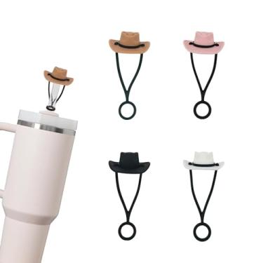 Imagem de 4 peças de tampa de palha para copo Stanley, chapéu de cowboy de silicone, capa de palha compatível com Stanley Cup 30 1,134 g, 1,0 cm tampas de palha reutilizáveis à prova de poeira