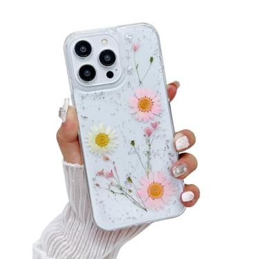 Imagem de MUNDULEA Capa para iPhone 16 Pro Max compatível com flores claras secas prensadas femininas flexíveis TPU verdadeiro floral à prova de choque para iPhone 16 Pro Max (margarida rosa)