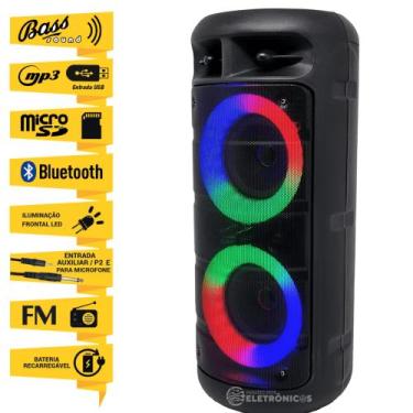 Imagem de Caixa de Som 15W Bluetooth Entrada Pendrive Iluminação LED RGB De Alta
