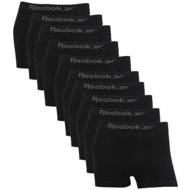 Imagem de Kit 10 Cuecas Boxer Reebok Masculina Microfibra Premium Lisa, Preto, M