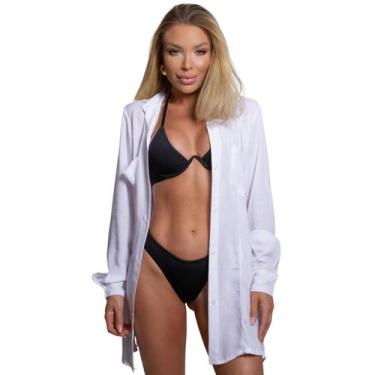 Imagem de Saída De Praia Camisa Longa Camisão Chemise Com Bolso Manga Longa - Gi