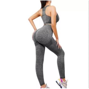 Imagem de Conjunto Academia Top Cropped Sutiã Legging Levanta Bumbum Cintura Alt