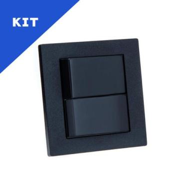 Imagem de Kit Espelho Duplo Reto 2 Interruptores Preto - CONNECT CAIXA TOMADA