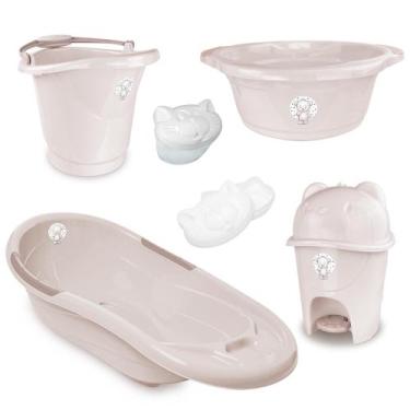 Imagem de Kit banho bebe adoleta banheira + saboneteira bacia e outros linho - L