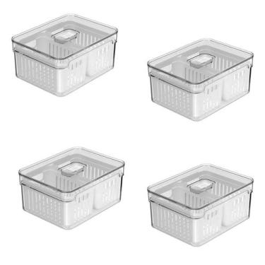 Imagem de Jogo de 4 Organizadores Clear Fresh 2.2 L Multiúso 2 Cestos Geladeira 