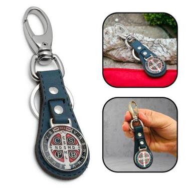 Imagem de Chaveiro Medalha De São Bento Colorido Couro Azul - FORNECEDOR 1