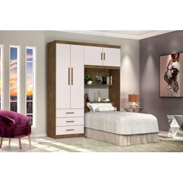 Imagem de Armário Roupeiro Guarda Roupas Solteiro com Cama + Baú na Cabeceira CA