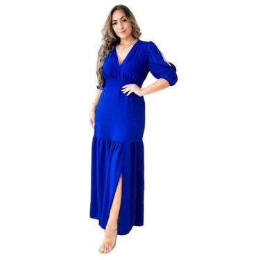 Imagem de Gior Style Vestido longo feminino tecido duna não amassa com abertura 