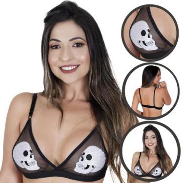 Imagem de Sutiã de Tule Preto Transparente com Bordado de Caveira - Boutique do 
