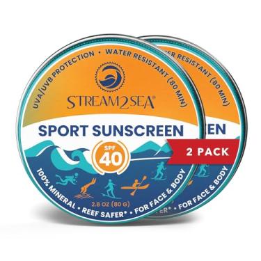 Imagem de STREAM2SEA SPF40 Protetor solar esportivo mineral sem cheiro em estanho com zinco EcoSafe para rosto e corpo, protetor solar orgânico natural, biodegradável, não tóxico, seguro para recifes de corais