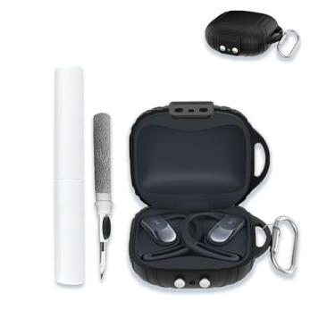 Imagem de Capa para SHOKZ OpenFit Air - fones de ouvido abertos, protetor de silicone macio, portátil, resistente a arranhões, compatível com capa rígida com kit de limpeza e mosquetão, preta
