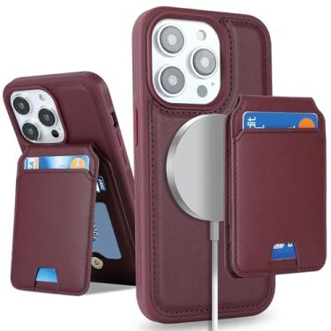 Imagem de SailorTech Capa para iPhone 13 Pro com suporte para cartão de crédito, capa de couro para celular iPhone 13 Pro, carteira feminina compatível com magsafe, destacável 2 em 1 para homens, vermelha