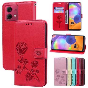 Imagem de Dinglijia Capa carteira para Motorola G84 5G, capa clássica de couro PU, com alça de pulso e compartimentos para cartões de dinheiro, coldre para celular para Moto G84 5G, vermelho