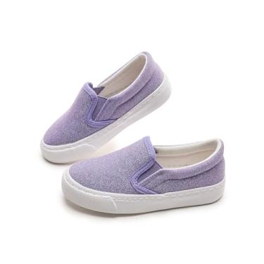 Imagem de Mybozz Tênis infantil de lona para meninos e meninas, sem cadarço, cor purpurina, casual, caminhada, Roxo 701, 20