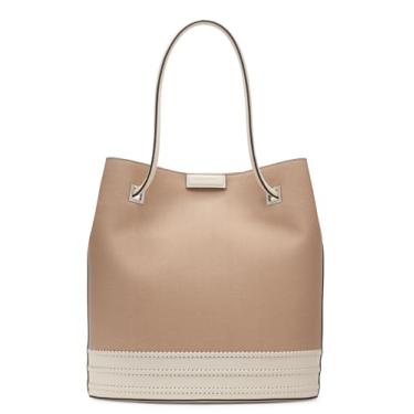 Imagem de Calvin Klein Bolsa feminina cinza – Norte/Sul, couro vegano, 2 bolsos, Lona natural/branca, One Size