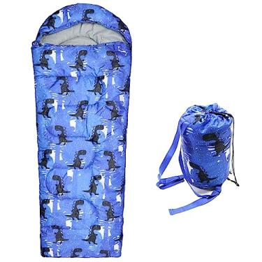 Imagem de Sacos de dormir para crianças – Sacos de dormir de acampamento com bolsa de transporte – Saco de dormir compacto para caminhadas, mochilão 3 estações clima quente e frio, leve à prova d'água, viagens ao ar livre para meninos e meninas (azul)