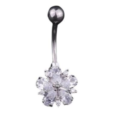 Imagem de Piercing De Umbigo Prata Flor Zirconia Pequeno Aço 316 - De Castro joi