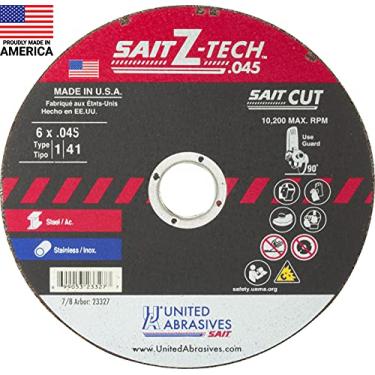 Imagem de SAIT 23327 Tipo 1 6 polegadas x 0,045 polegadas x 7/8 polegadas 10200 Max RPM Z-Tech - Rodas de corte de alto desempenho, pacote com 50, 23327, Pacote com 50, 6-Inch x 7/8"