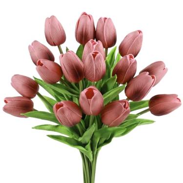 Imagem de Beferr 10 peças de tulipas, flores artificiais, tulipa sintética, toque real, buquês de flores falsas, arranjos para Páscoa, primavera, flores, decoração de mesa para casa, roxo