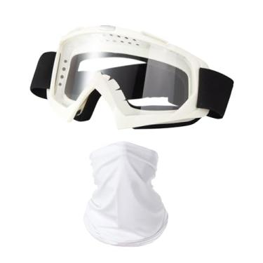 Imagem de LJDJ Óculos de Motocicleta Dirt Bike ATV Off-Road Riding Motocross Óculos com Proteção Solar UV Polaina de Pescoço Cobertura Facial (Lente Branca/Transparente)