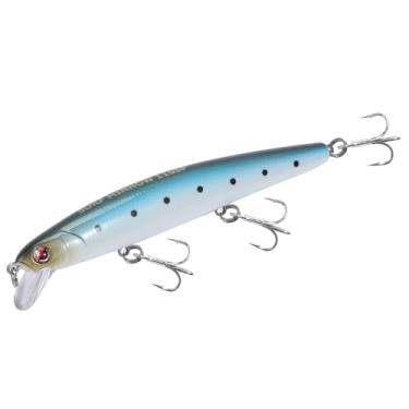 Imagem de LITTMA Iscas de pesca de surfe Califórnia Iscas de água salgada Crankbait Surf Minnow 110 - Sardinha metálica super brilhante e rosa perolado para a barriga para pesca de alabote e striper